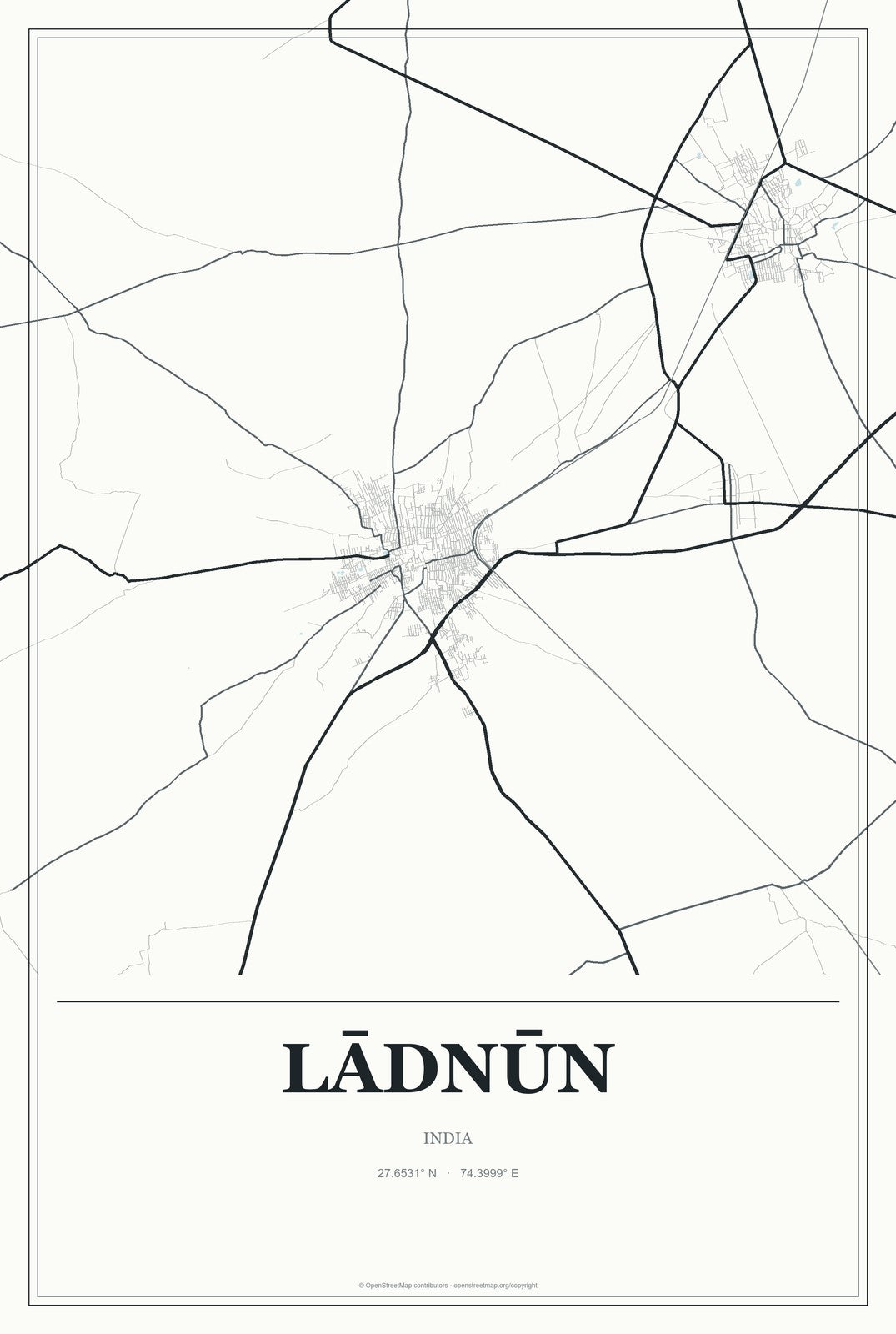 Lādnūn, India City Map Aluminum Sign in Gallery Air style