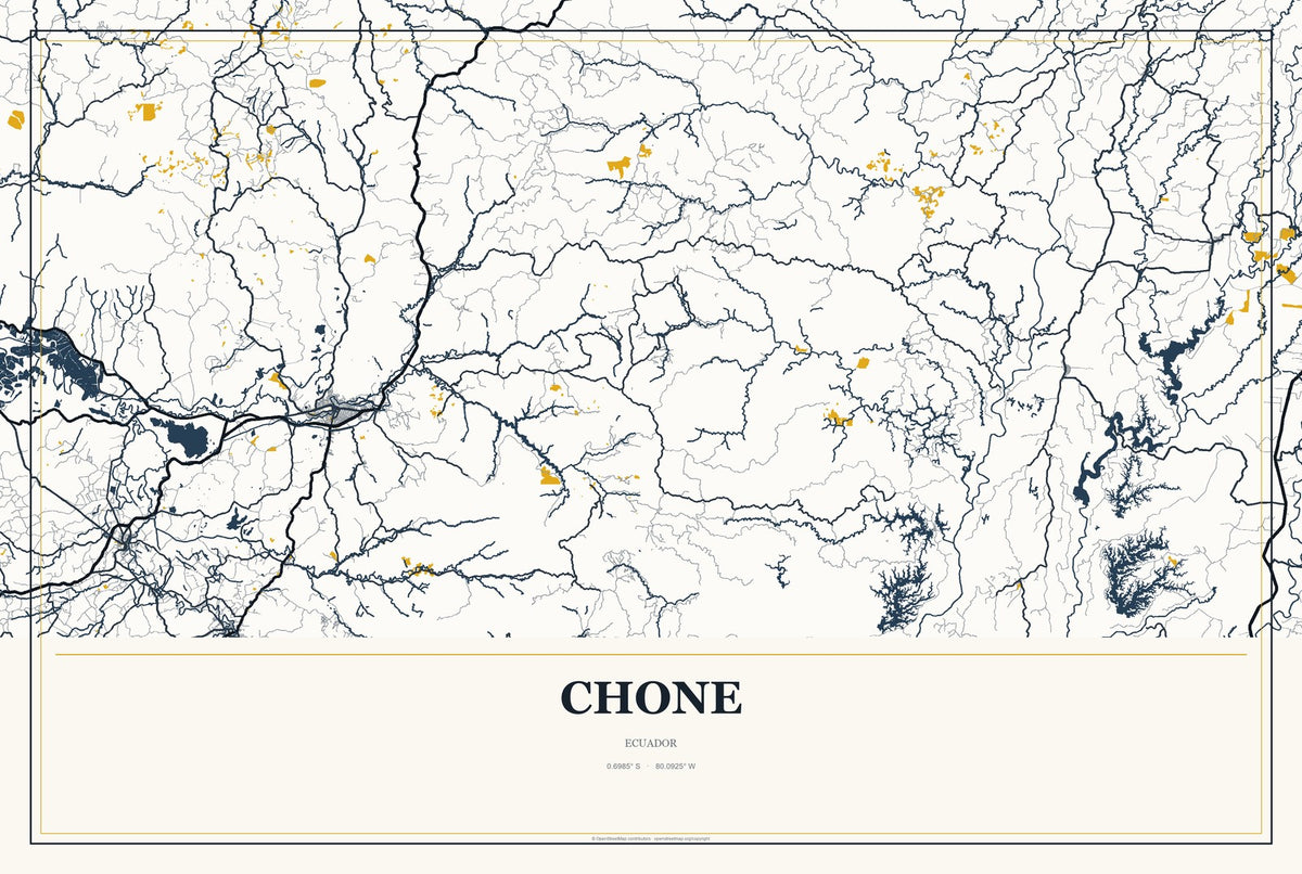 Chone, Ecuador City Map Aluminum Sign in Citrine Modern style
