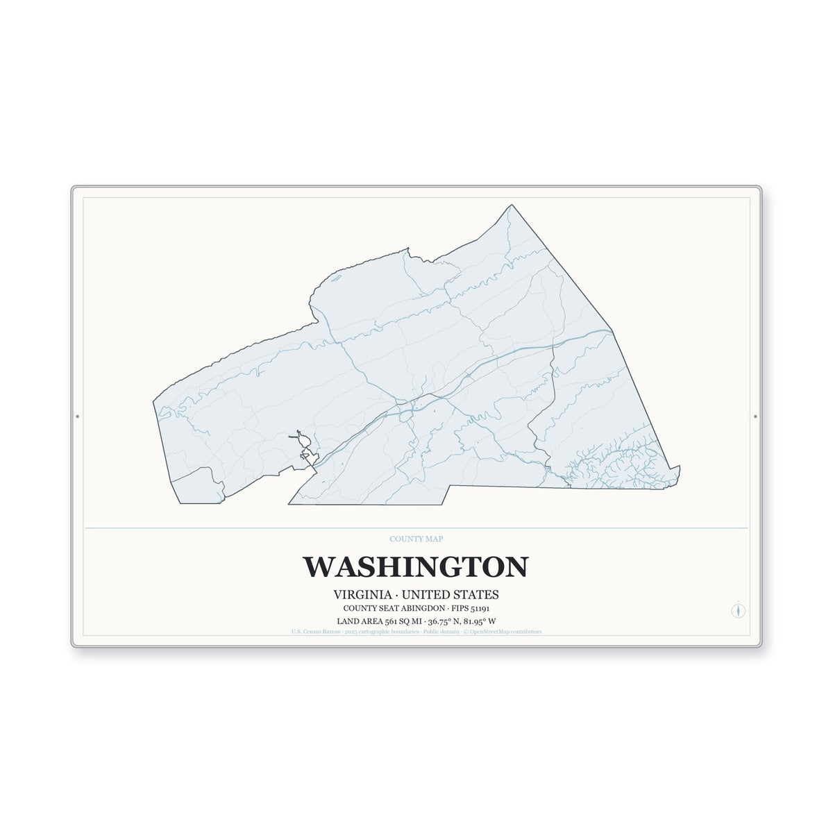 Washington County, Virginia Map Aluminum Sign in Gallery Air style