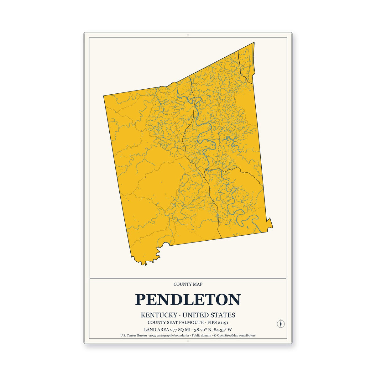 Pendleton County, Kentucky Map Aluminum Sign in Citrine Modern style