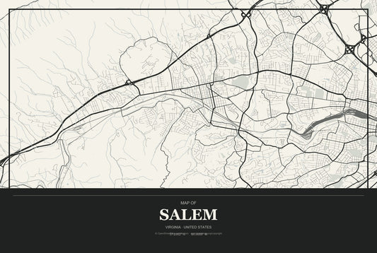 Salem, Virginia City Map Aluminum Sign in Museum Plaque style