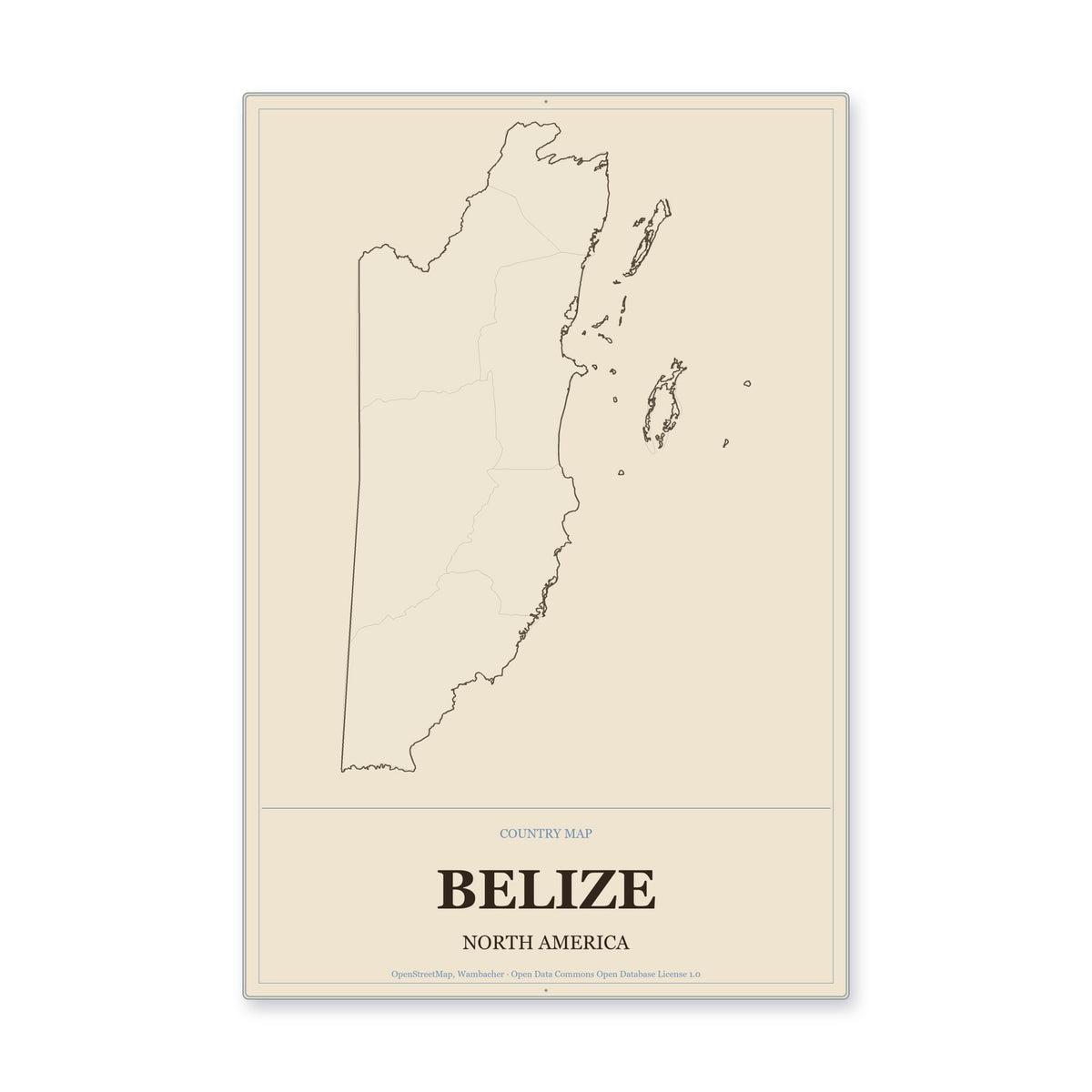 Belize Country Map Aluminum Sign in Heritage Nautical style