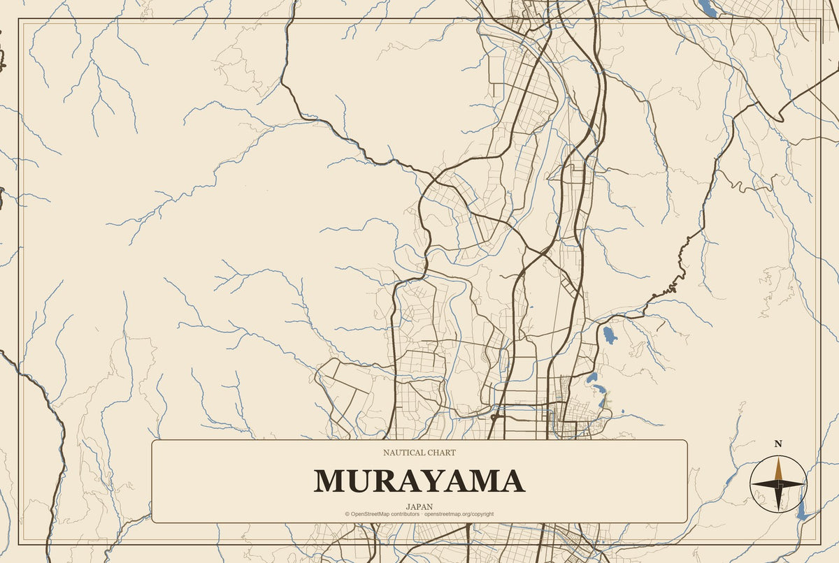 Murayama, Japan City Map Aluminum Sign in Heritage Nautical style