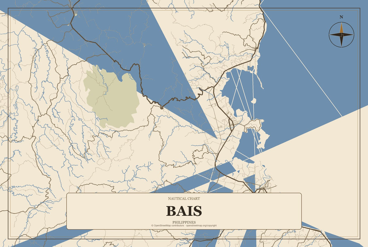 Bais, Philippines City Map Aluminum Sign in Heritage Nautical style