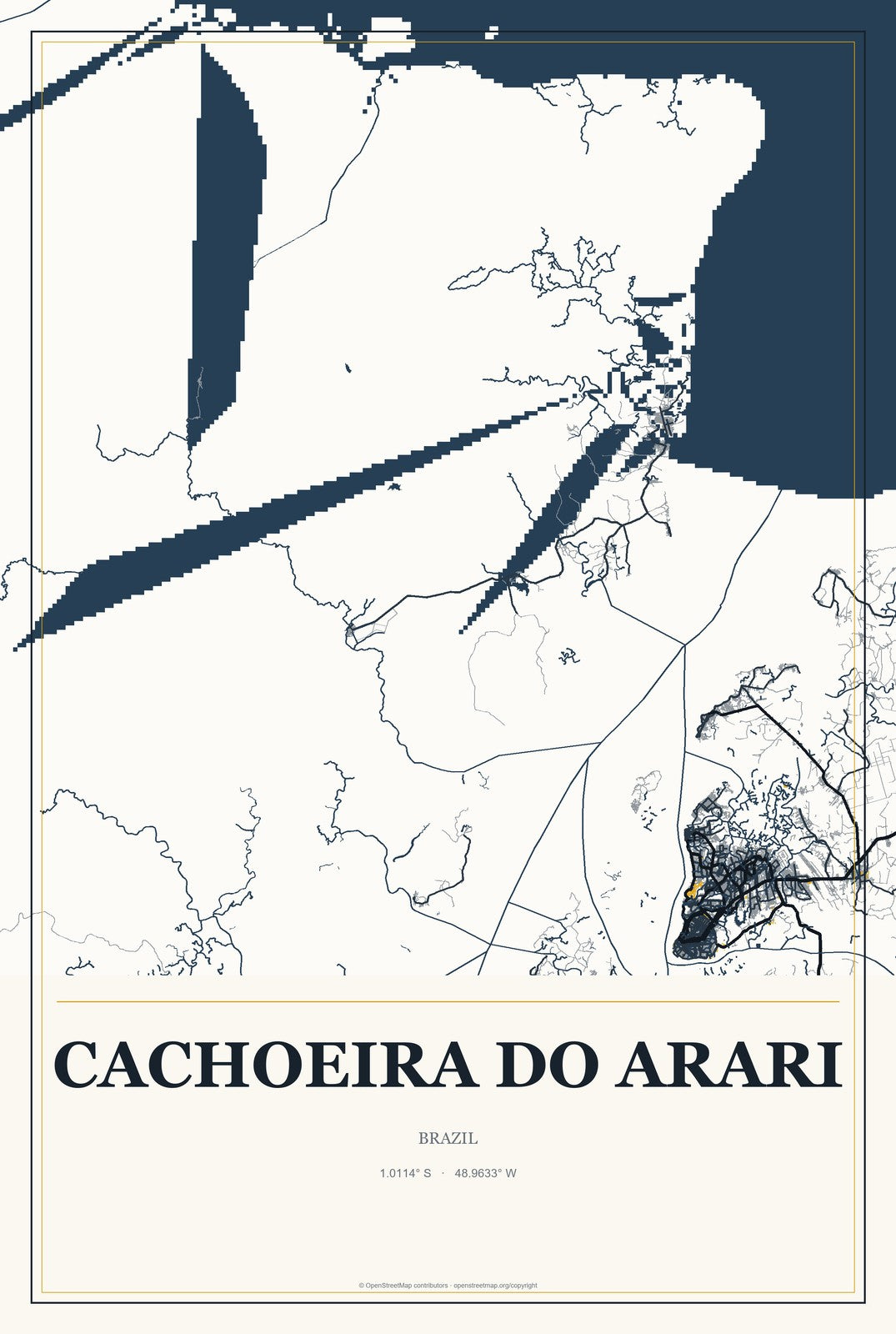 Cachoeira do Arari, Brazil City Map Aluminum Sign in Citrine Modern style