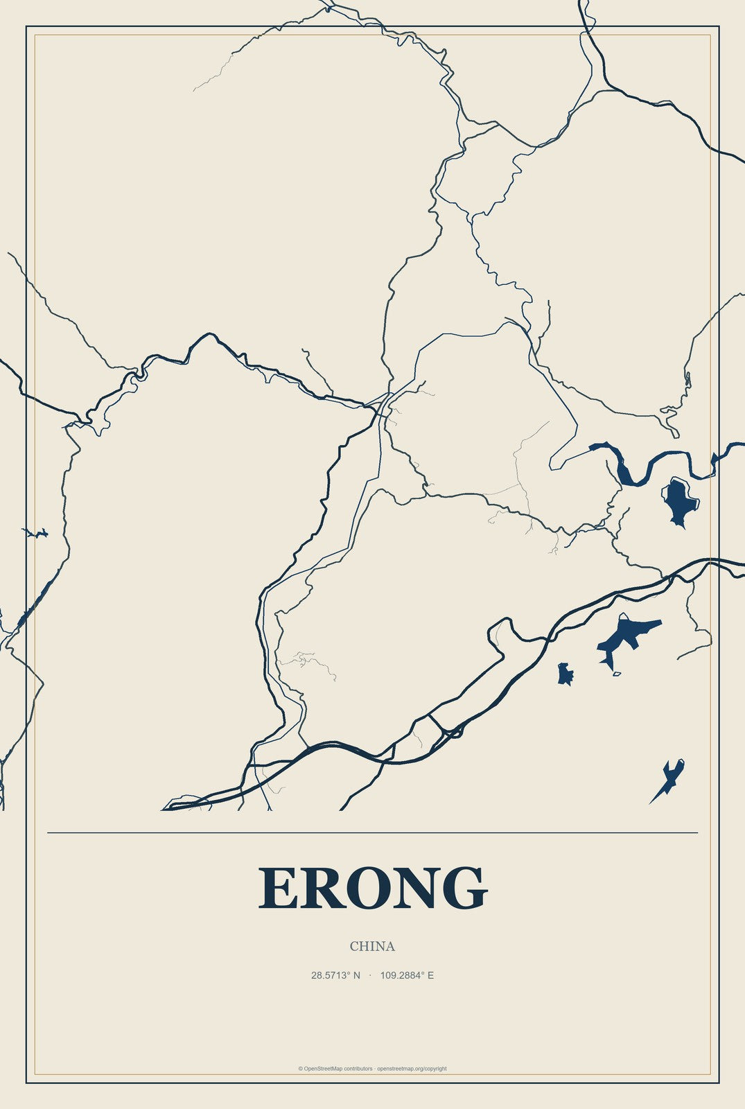 Erong, China City Map Aluminum Sign in Coastal Cutout style