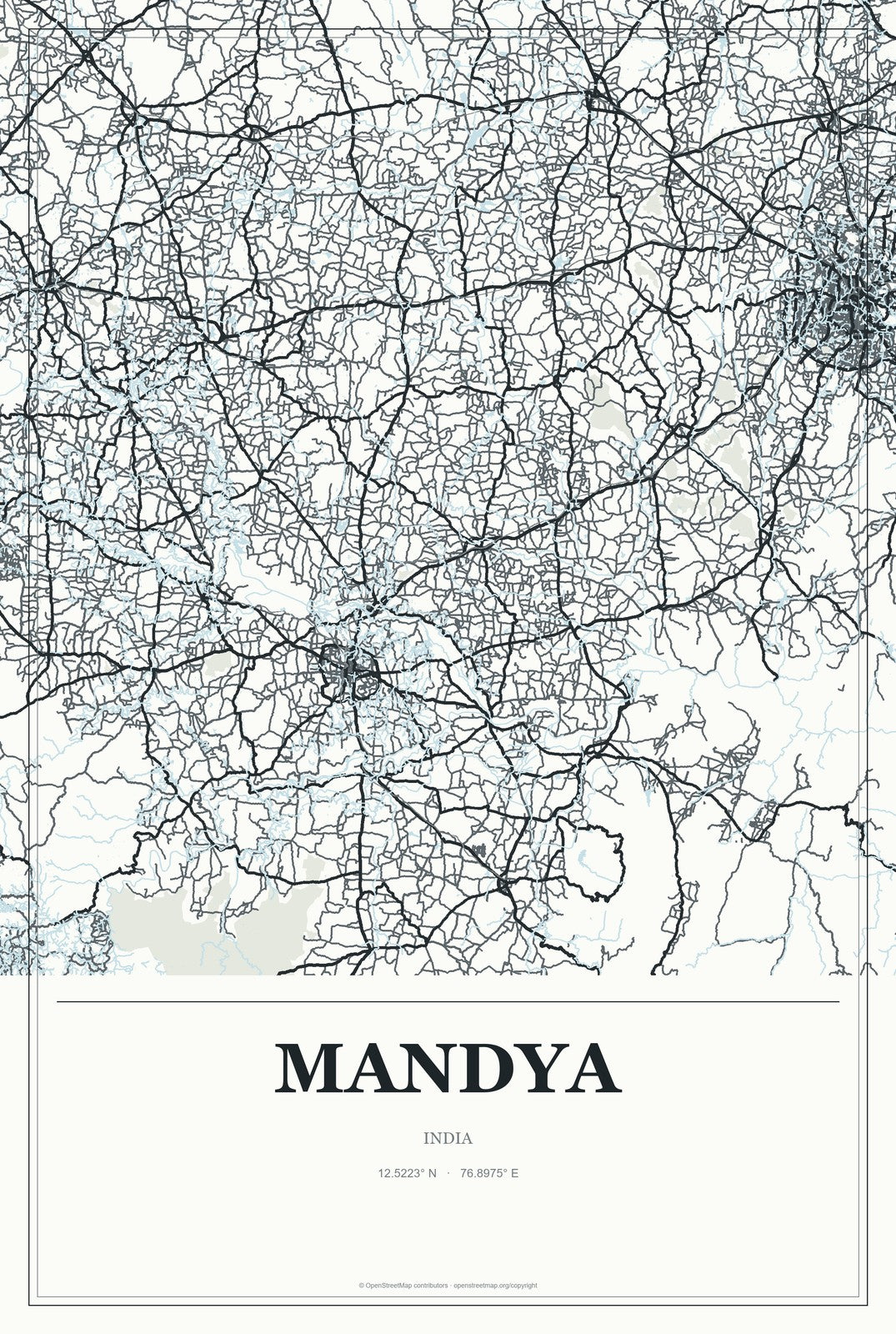 Mandya, India City Map Aluminum Sign in Gallery Air style