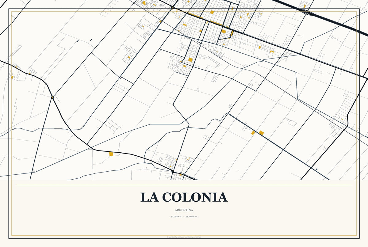 La Colonia, Argentina City Map Aluminum Sign in Citrine Modern style