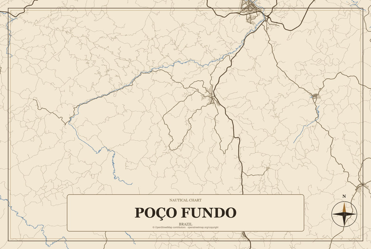 Poço Fundo, Brazil City Map Aluminum Sign in Heritage Nautical style