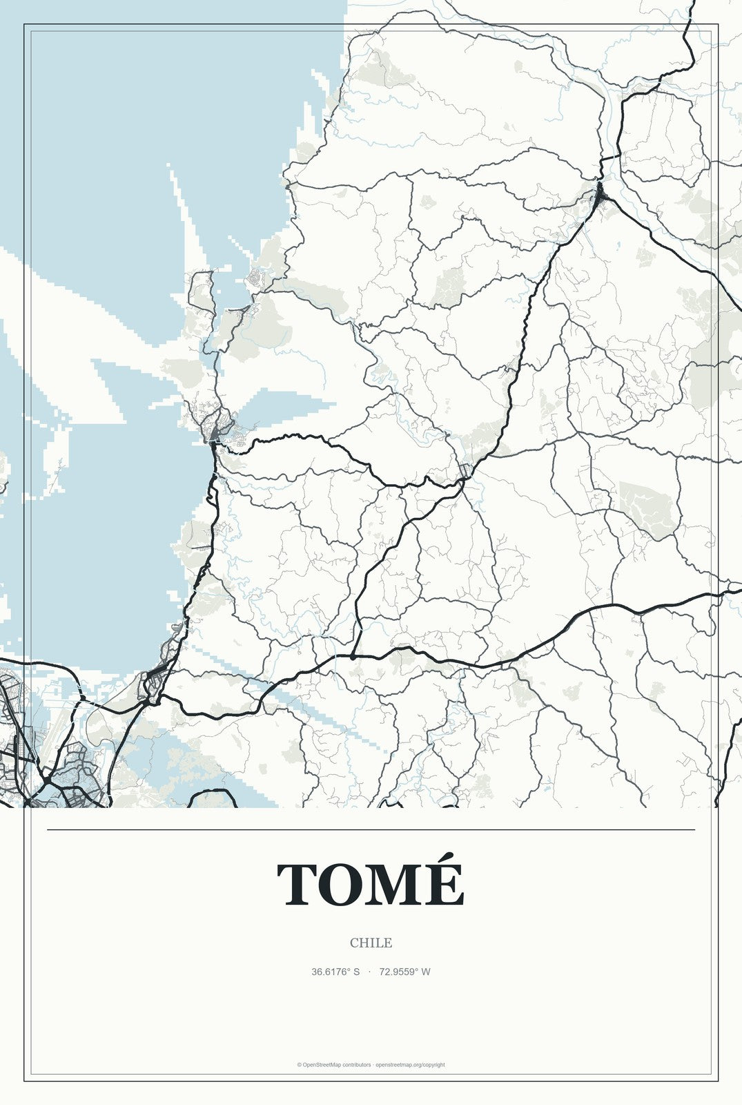 Tomé, Chile City Map Aluminum Sign in Gallery Air style