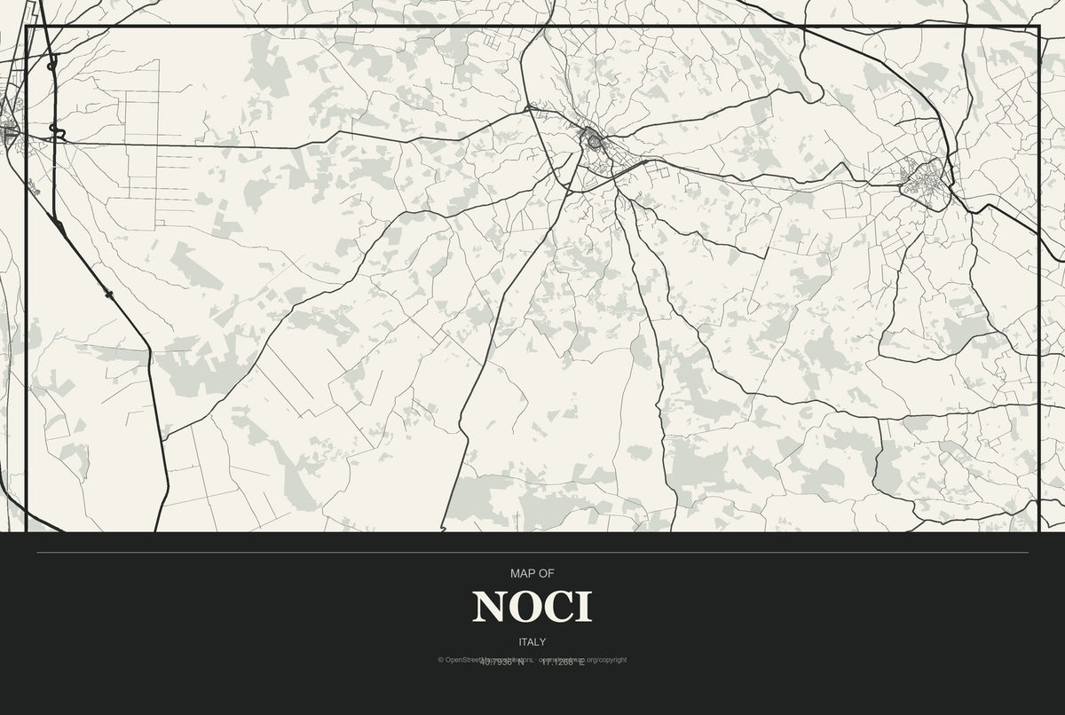 Noci, Italy City Map Aluminum Sign in Museum Plaque style