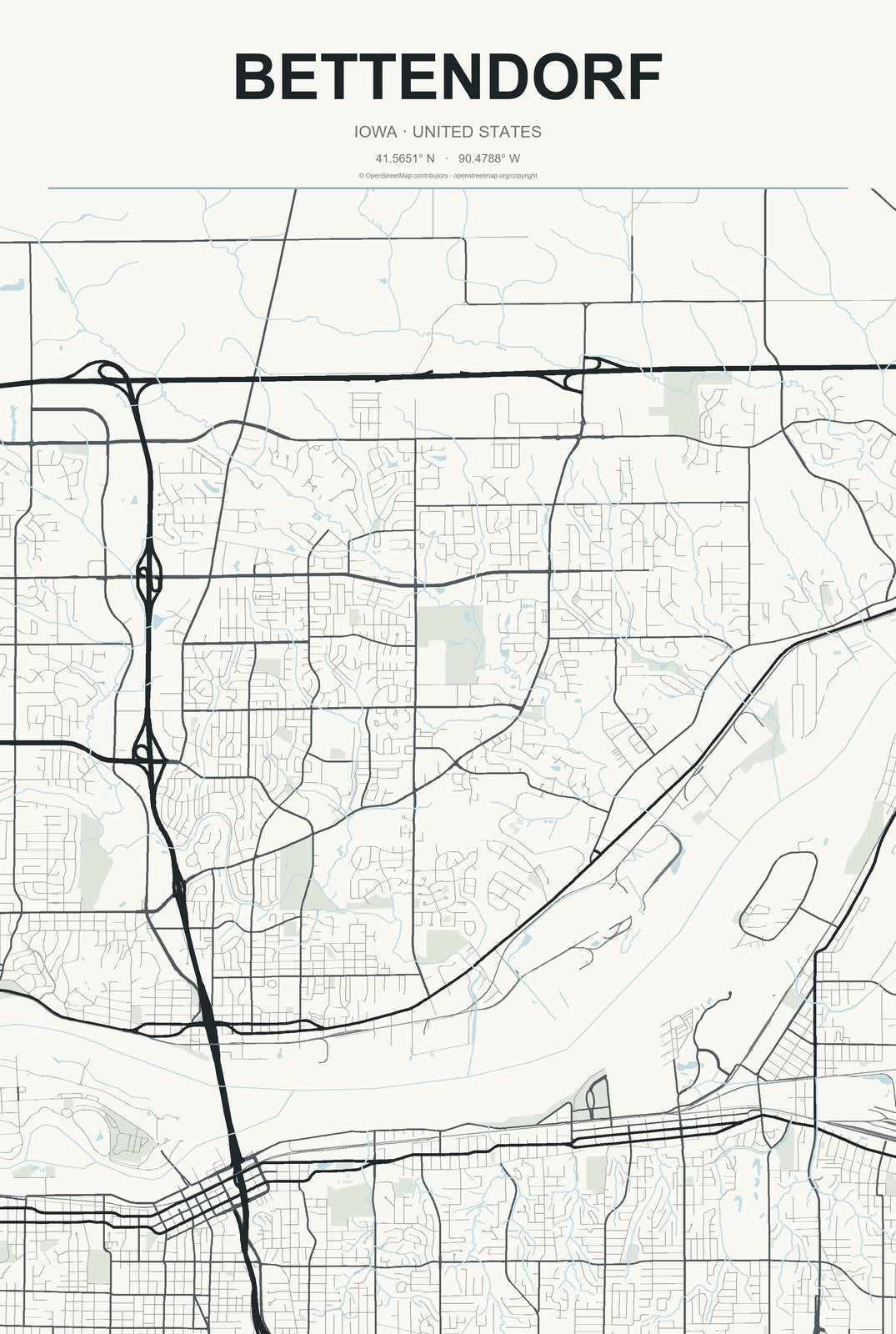 Bettendorf, Iowa City Map Aluminum Sign in Headline Atlas style