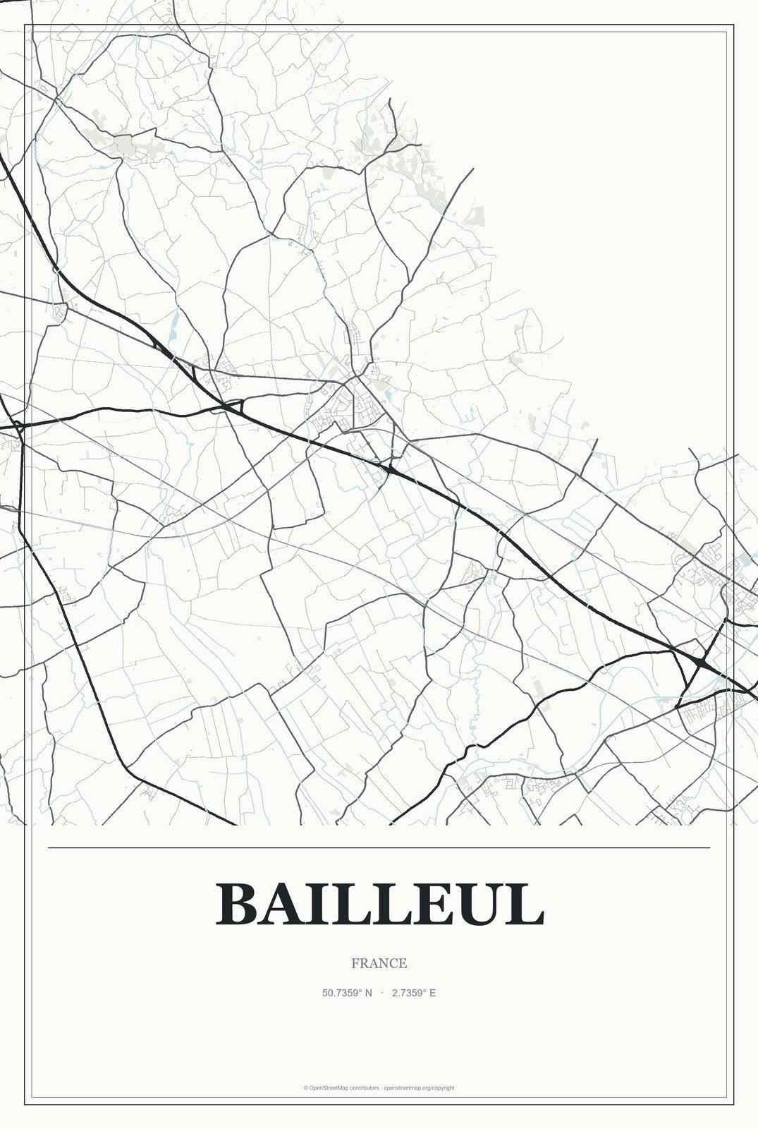 Bailleul, France City Map Aluminum Sign in Gallery Air style