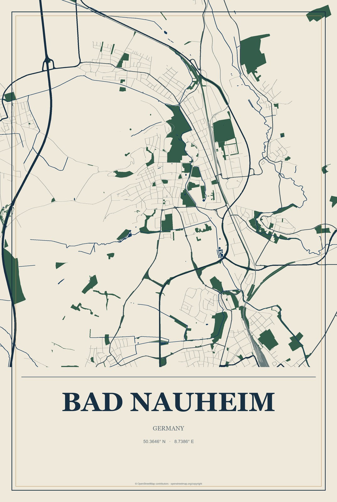 Bad Nauheim, Germany City Map Aluminum Sign in Coastal Cutout style