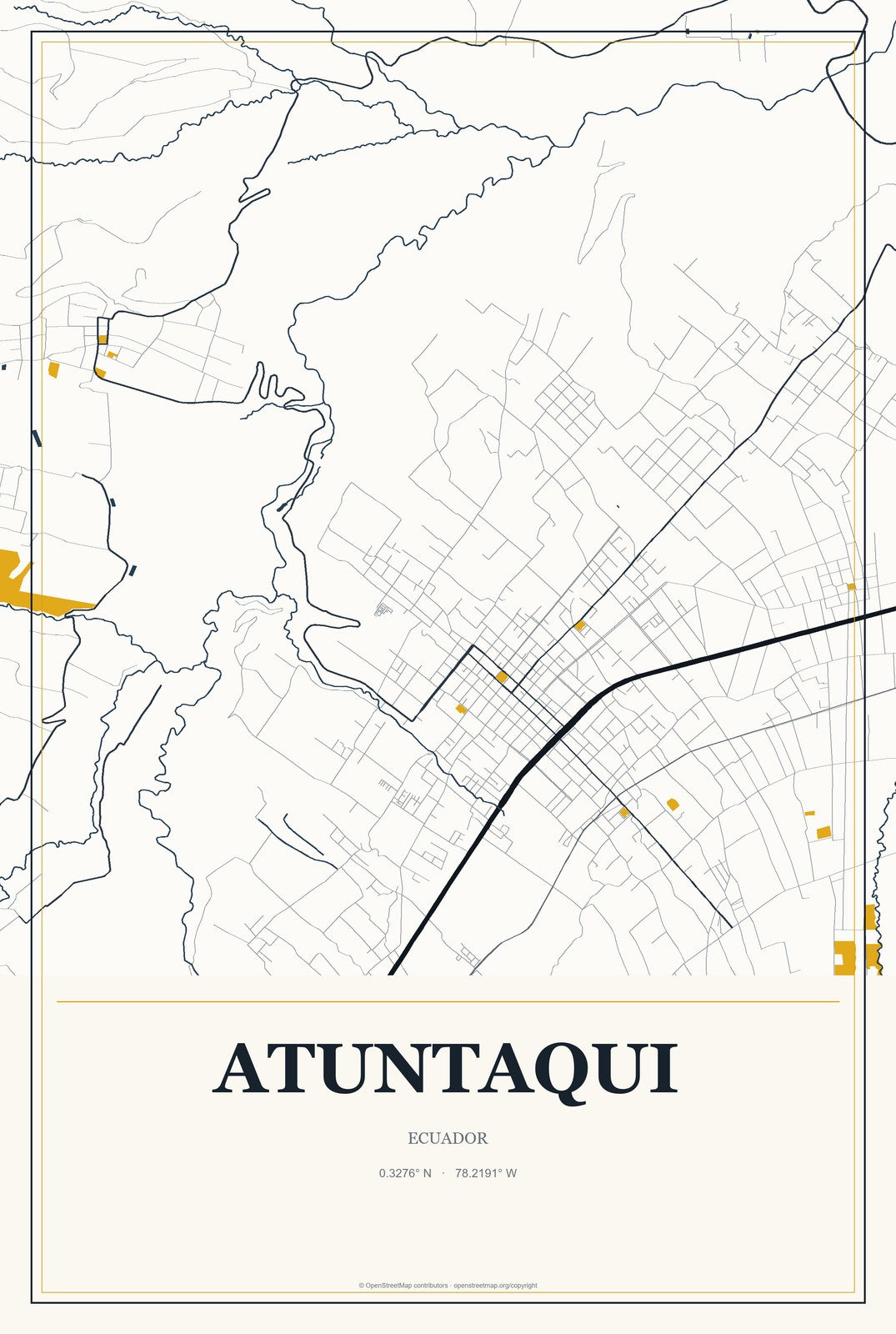Atuntaqui, Ecuador City Map Aluminum Sign in Citrine Modern style