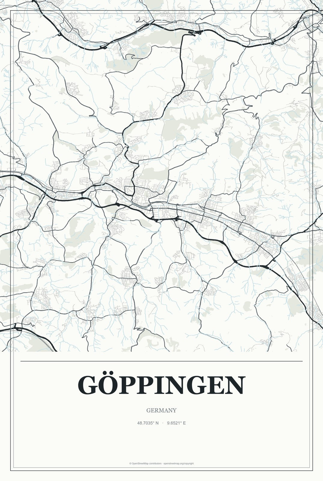 Göppingen, Germany City Map Aluminum Sign in Gallery Air style