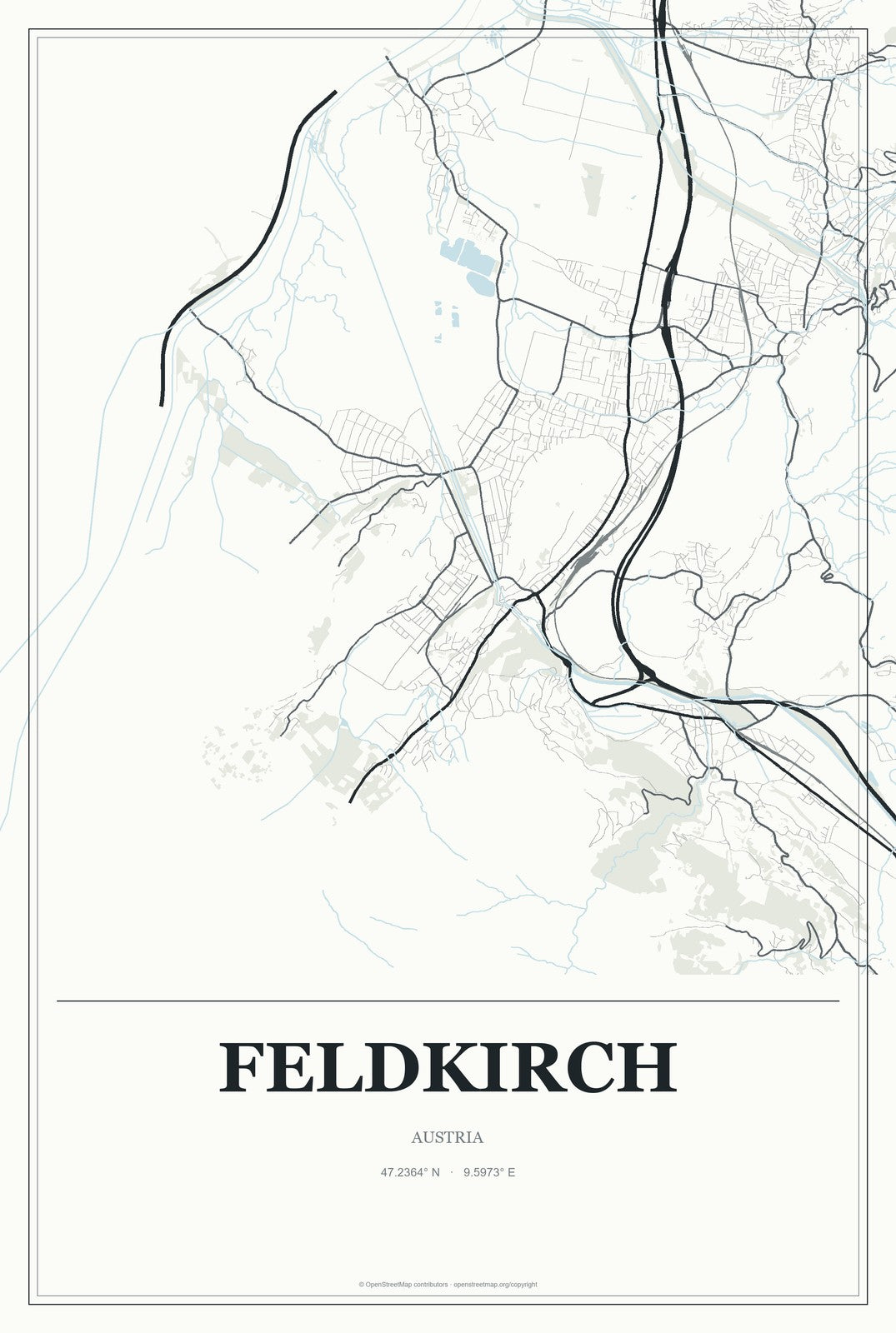 Feldkirch, Austria City Map Aluminum Sign in Gallery Air style