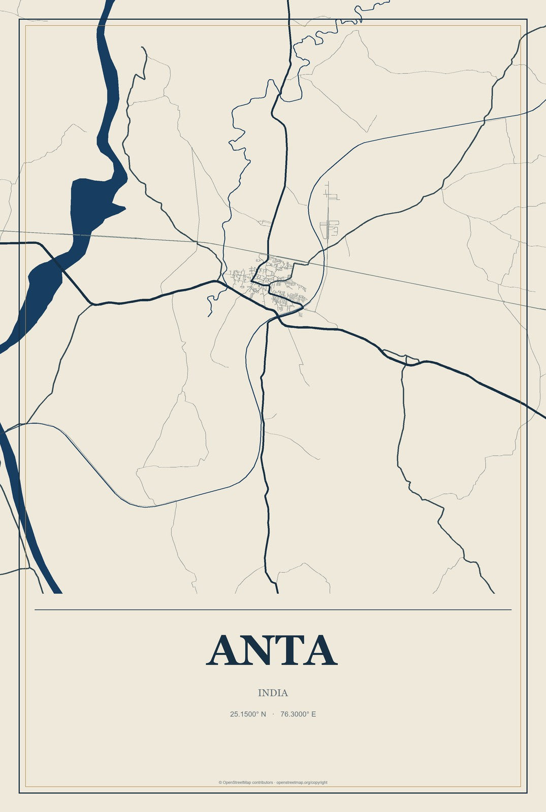 Anta, India City Map Aluminum Sign in Coastal Cutout style