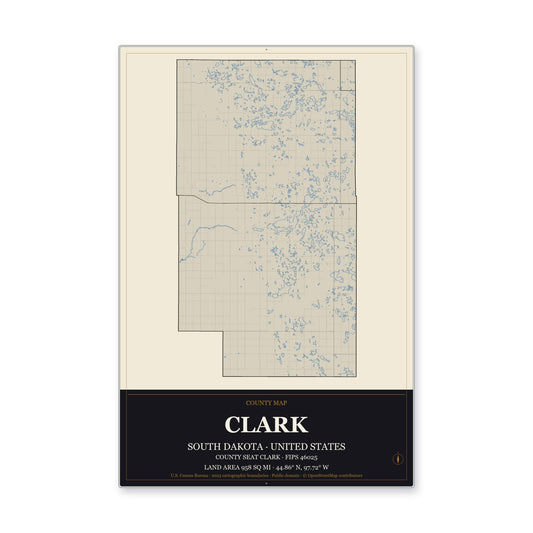 Clark County, South Dakota Map Aluminum Sign in Museum Plaque style