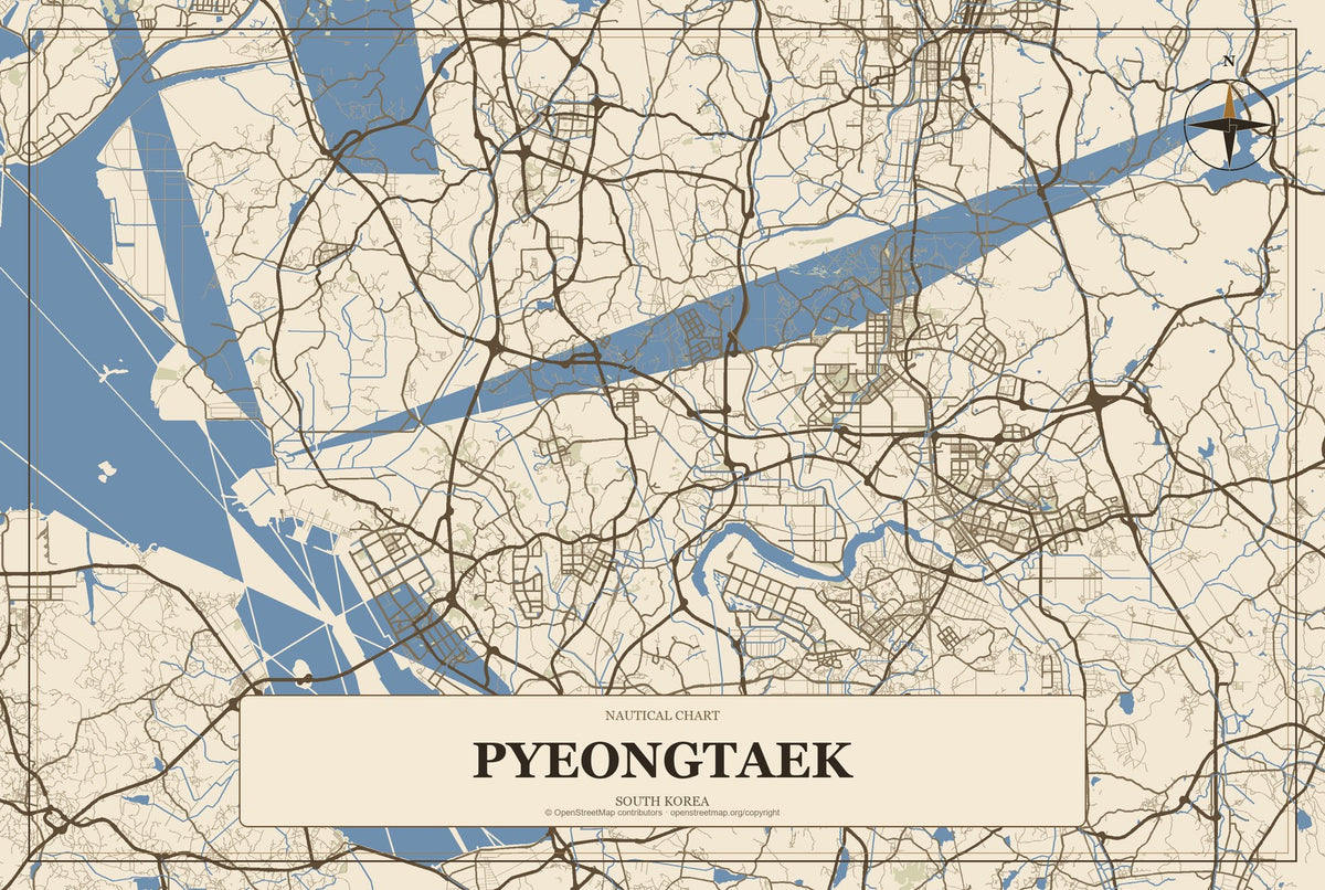 Pyeongtaek, South Korea City Map Aluminum Sign in Heritage Nautical style