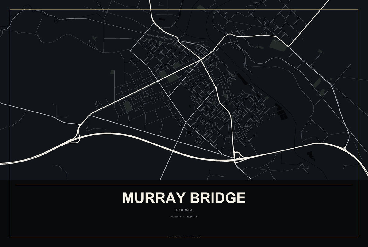 Murray Bridge, Australia City Map Aluminum Sign in Metropolitan Noir style