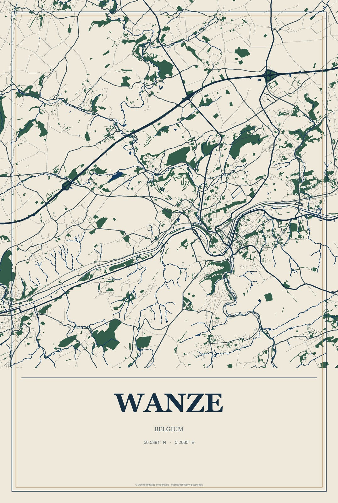 Wanze, Belgium City Map Aluminum Sign in Coastal Cutout style