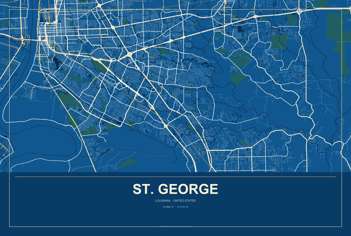 St. George, Louisiana City Map Aluminum Sign in Harbor Cobalt style