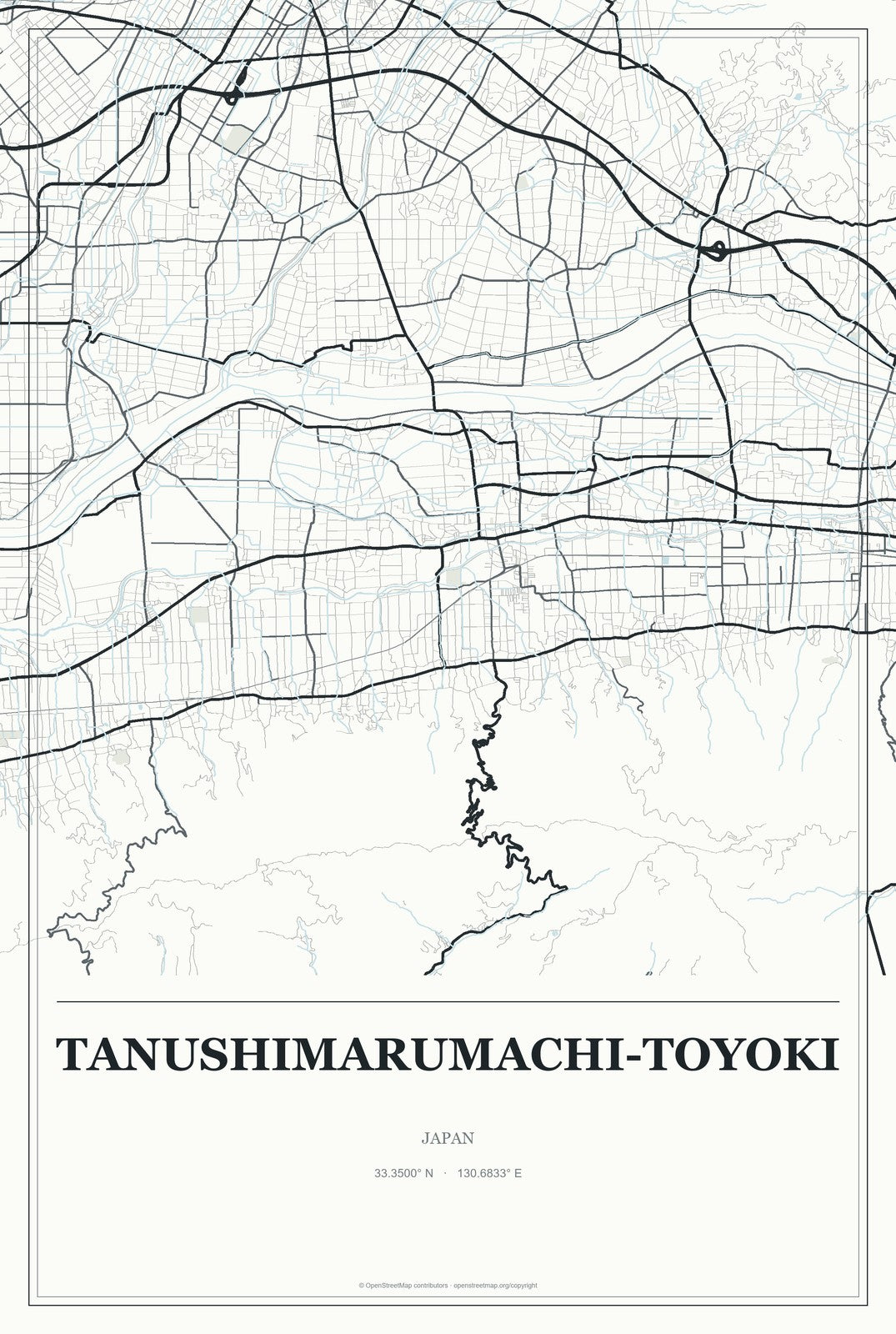 Tanushimarumachi-toyoki, Japan City Map Aluminum Sign in Gallery Air style