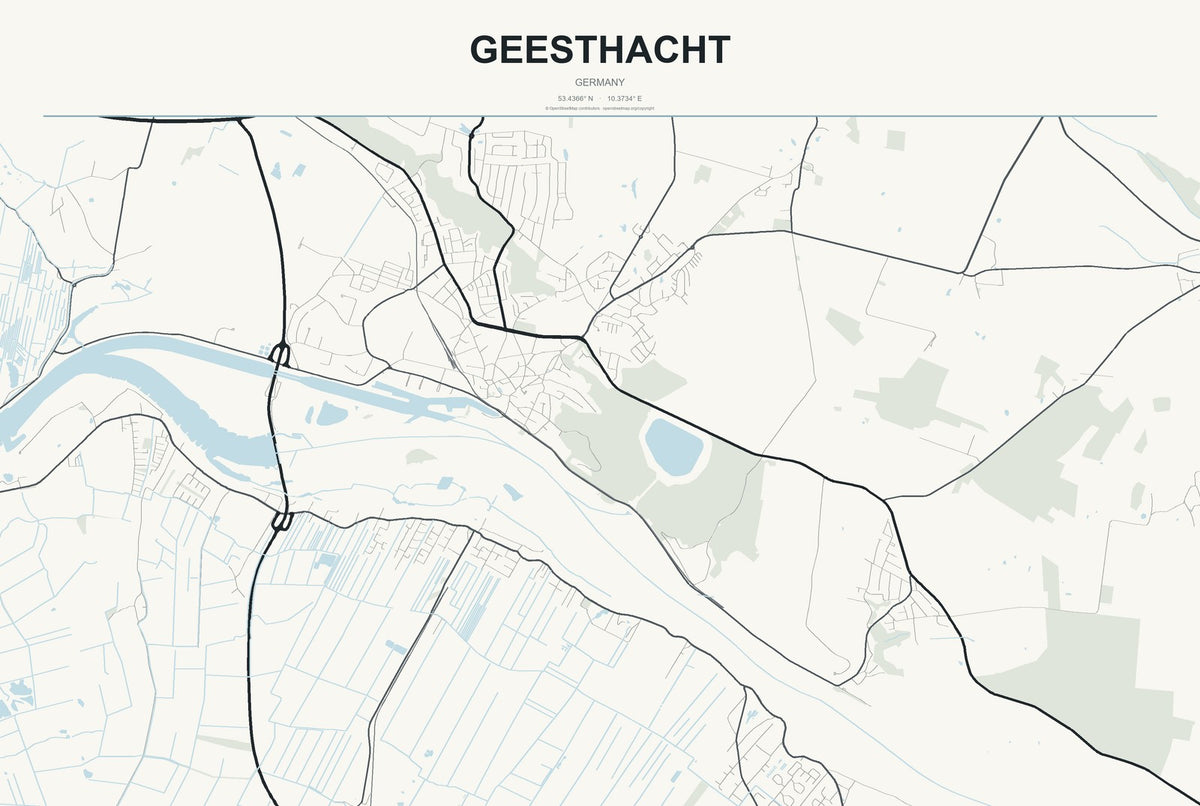 Geesthacht, Germany City Map Aluminum Sign in Headline Atlas style