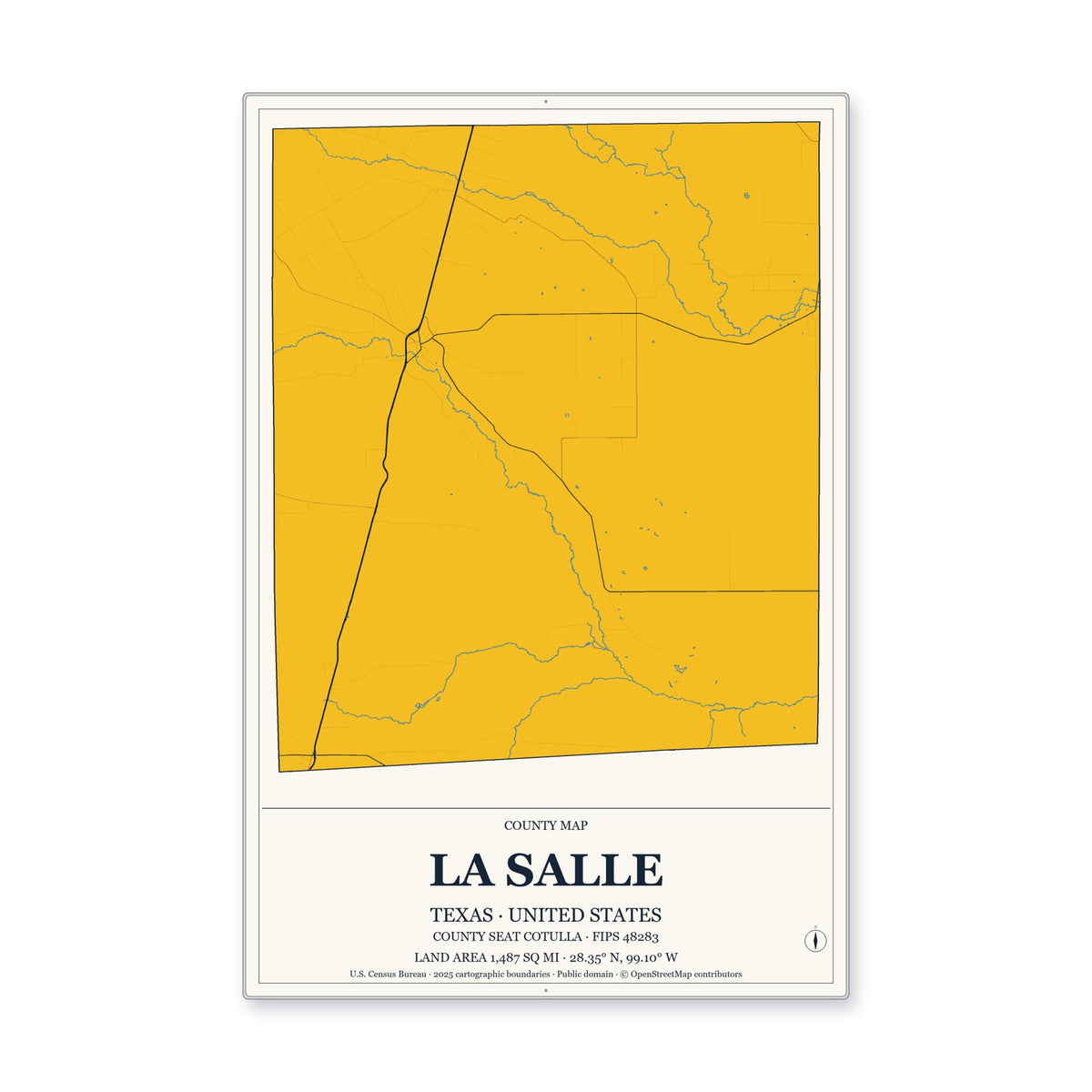 La Salle County, Texas Map Aluminum Sign in Citrine Modern style