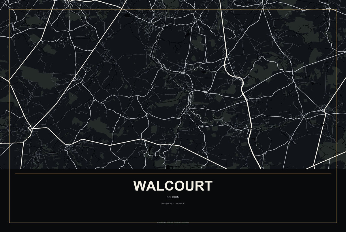 Walcourt, Belgium City Map Aluminum Sign in Metropolitan Noir style