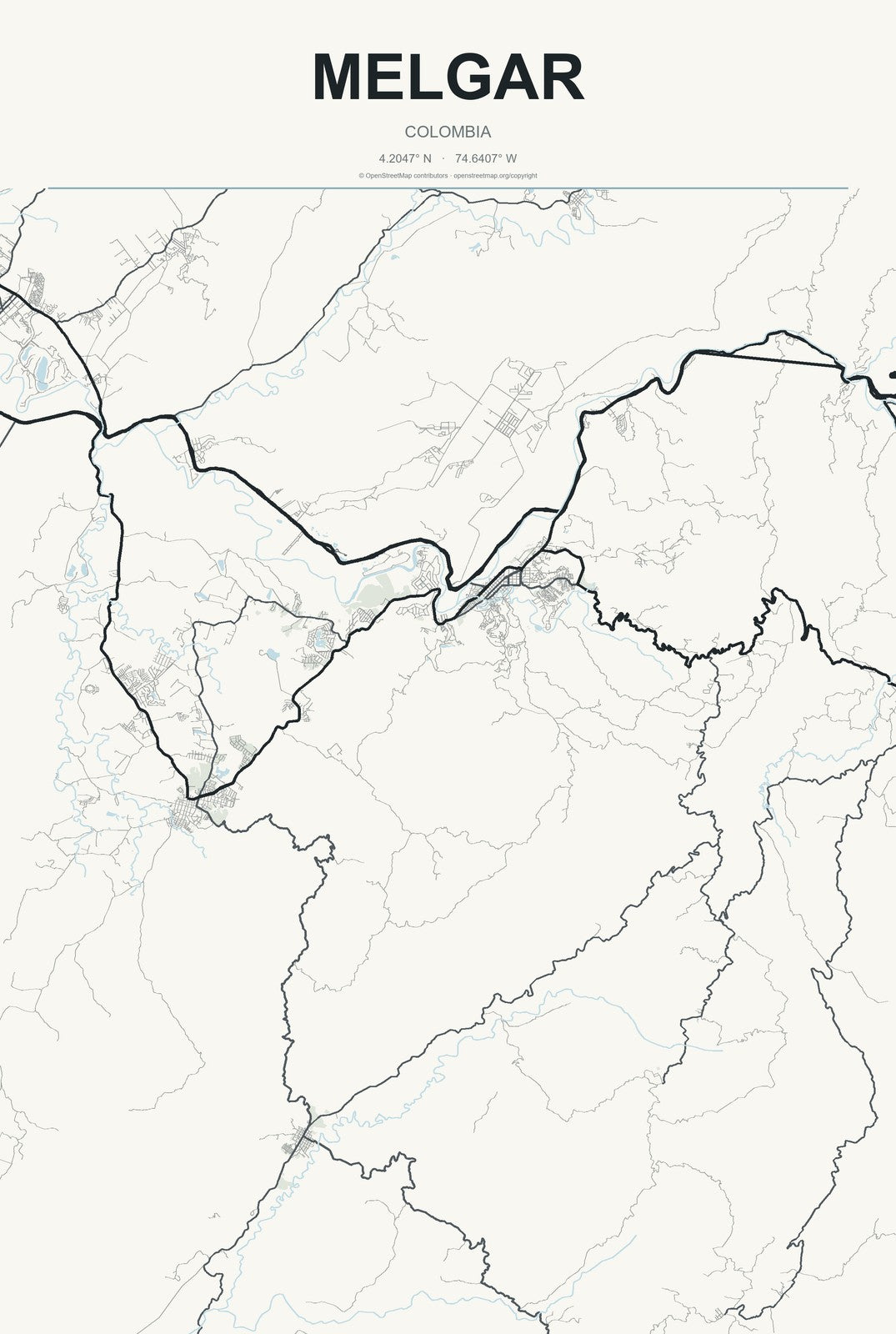 Melgar, Colombia City Map Aluminum Sign in Headline Atlas style