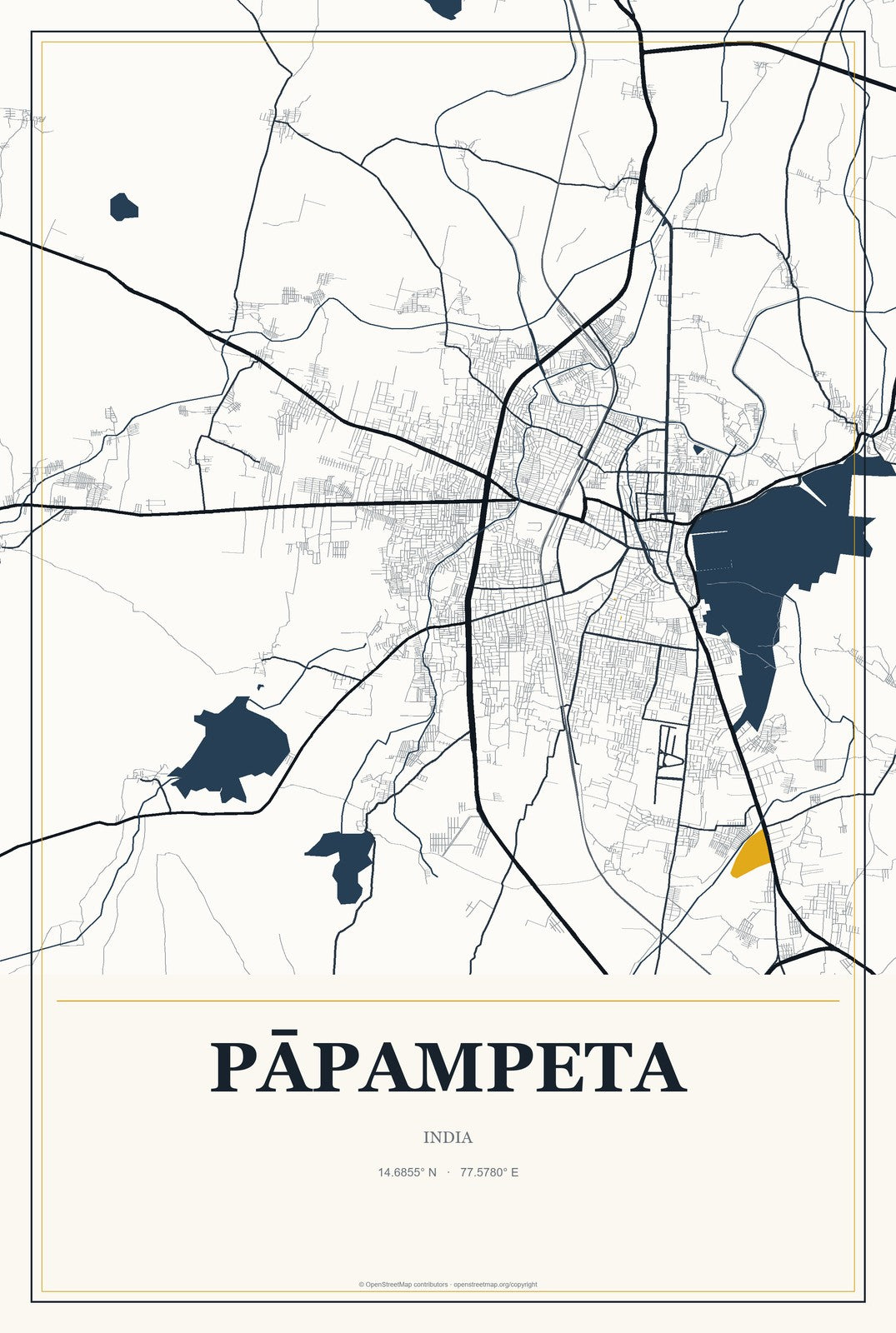 Pāpampeta, India City Map Aluminum Sign in Citrine Modern style