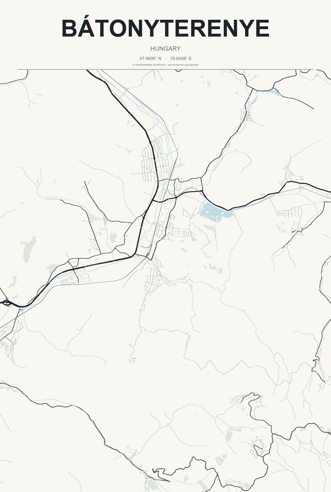 Bátonyterenye, Hungary City Map Aluminum Sign in Headline Atlas style