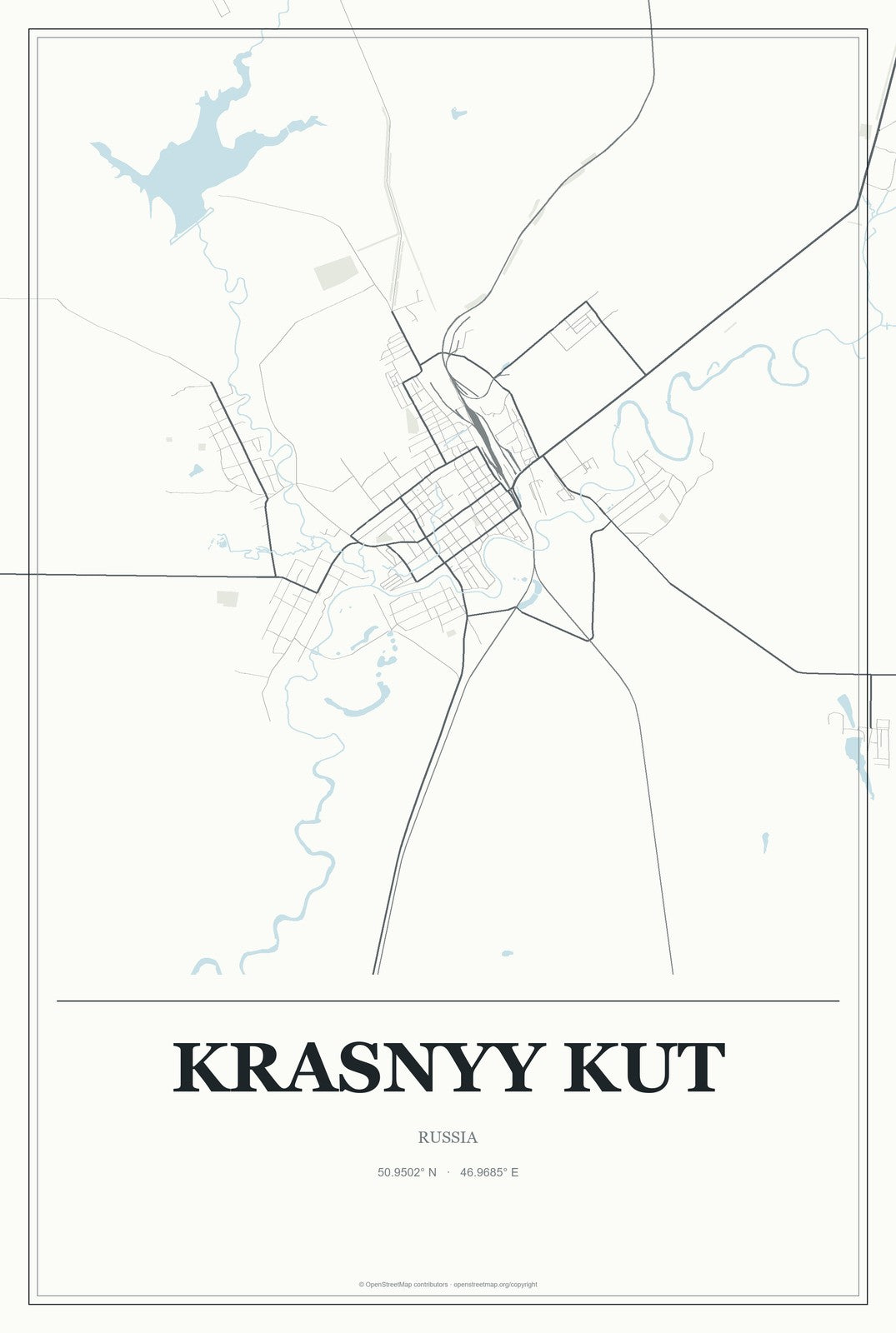 Krasnyy Kut, Russia City Map Aluminum Sign in Gallery Air style