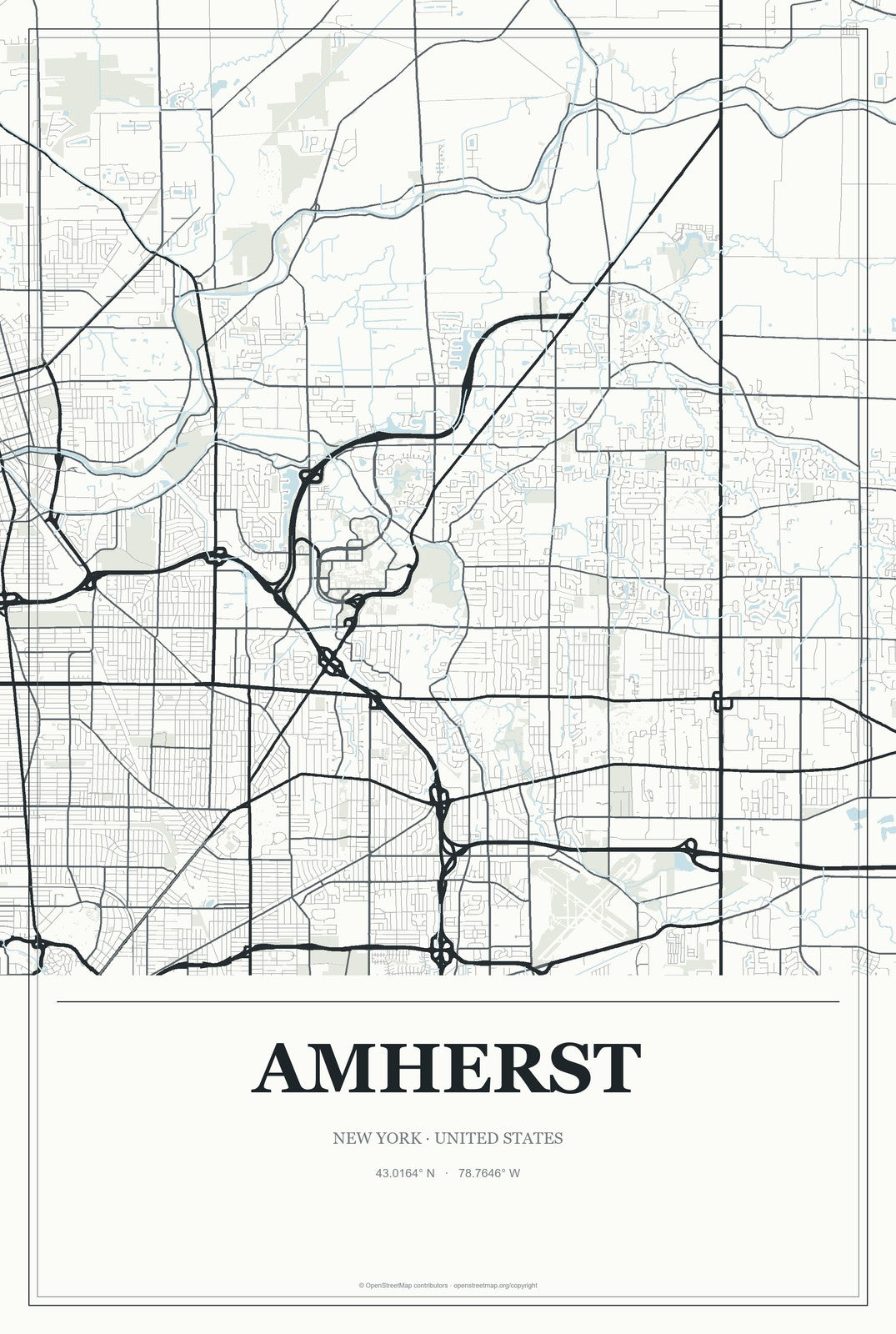 Amherst, New York City Map Aluminum Sign in Gallery Air style