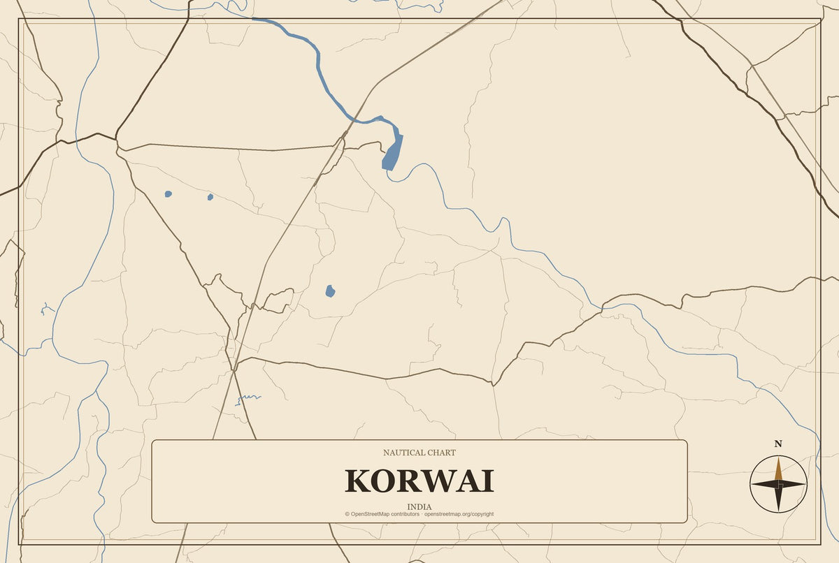 Korwai, India City Map Aluminum Sign in Heritage Nautical style