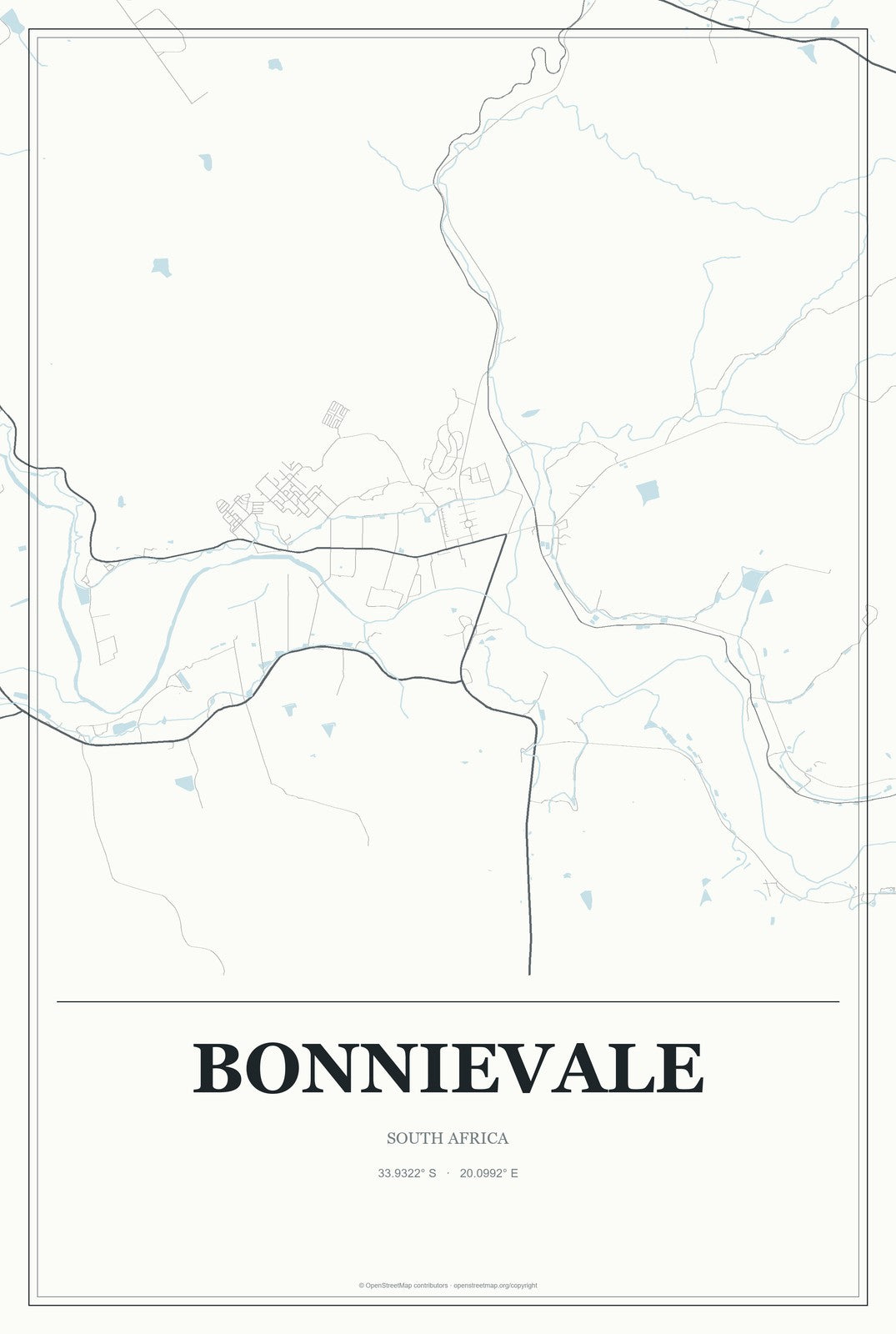 Bonnievale, South Africa City Map Aluminum Sign in Gallery Air style