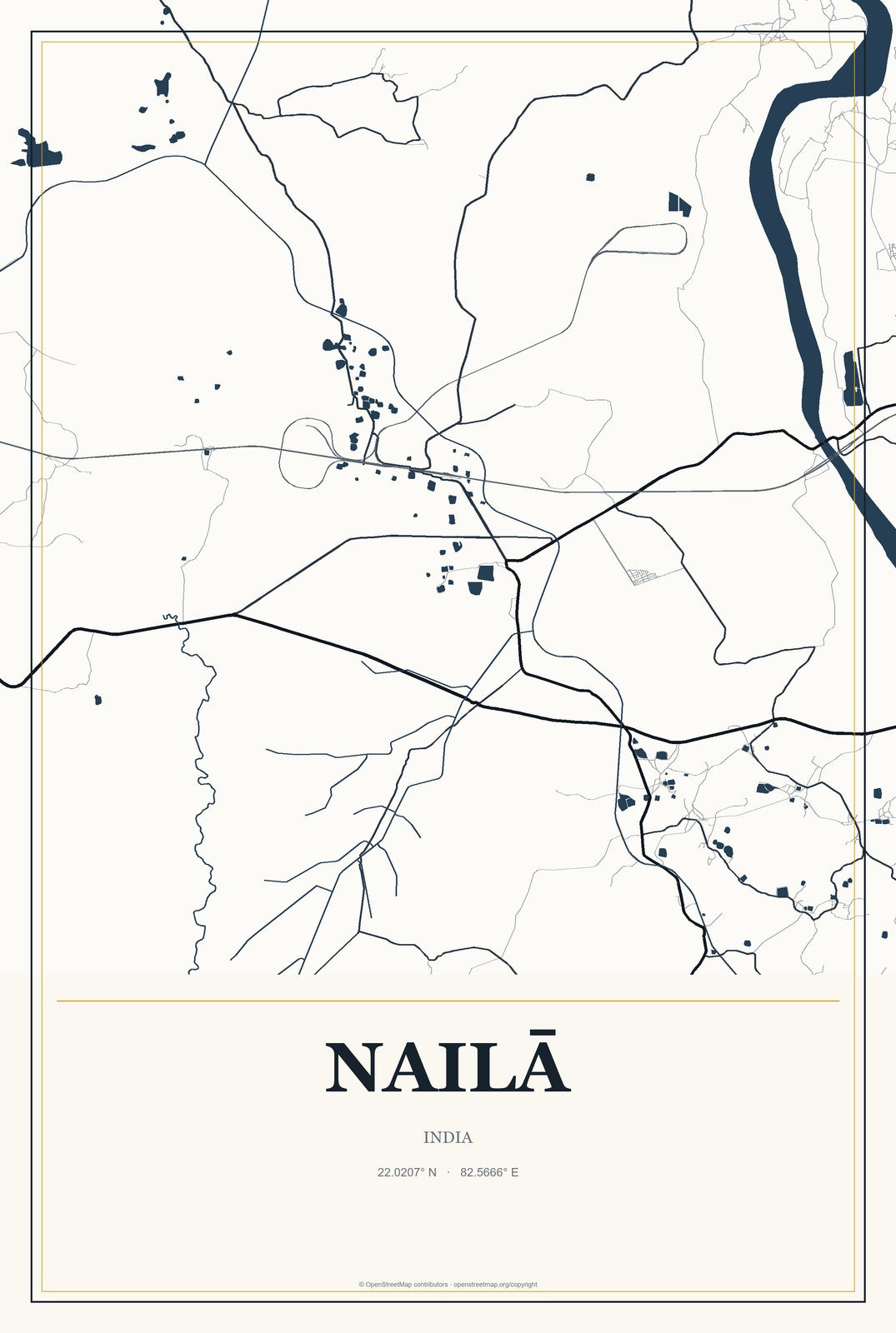 Nailā, India City Map Aluminum Sign in Citrine Modern style