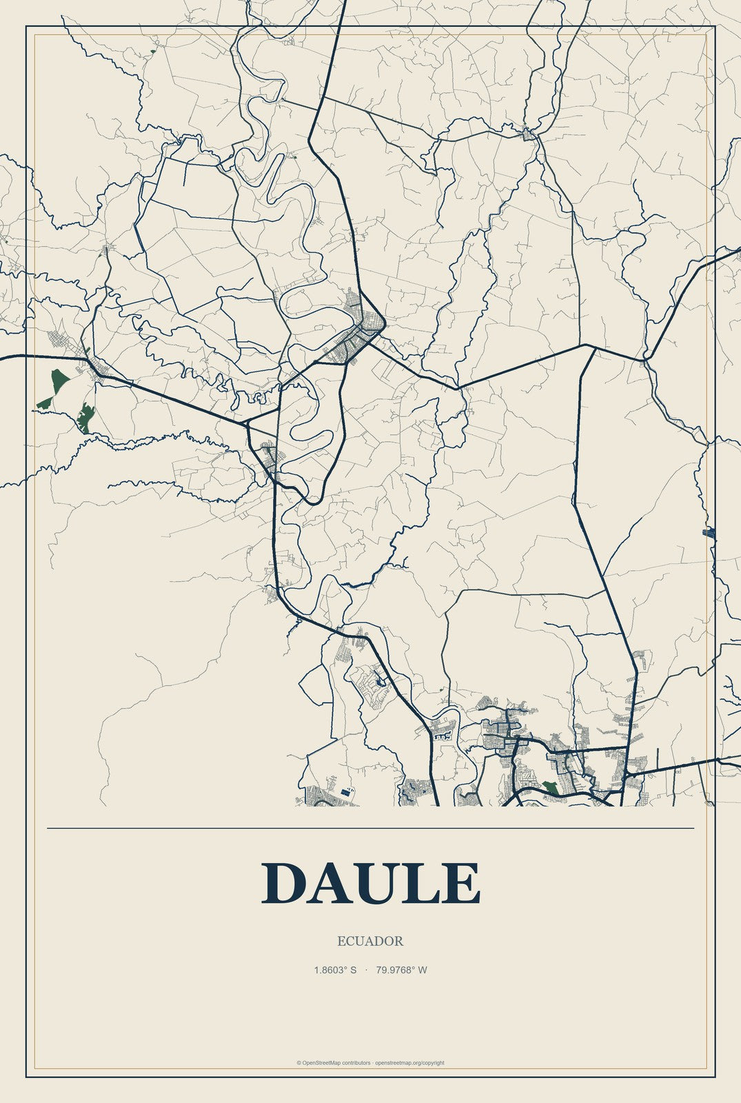 Daule, Ecuador City Map Aluminum Sign in Coastal Cutout style