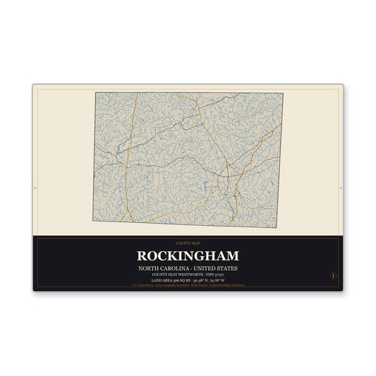 Rockingham County, North Carolina Map Aluminum Sign in Museum Plaque style