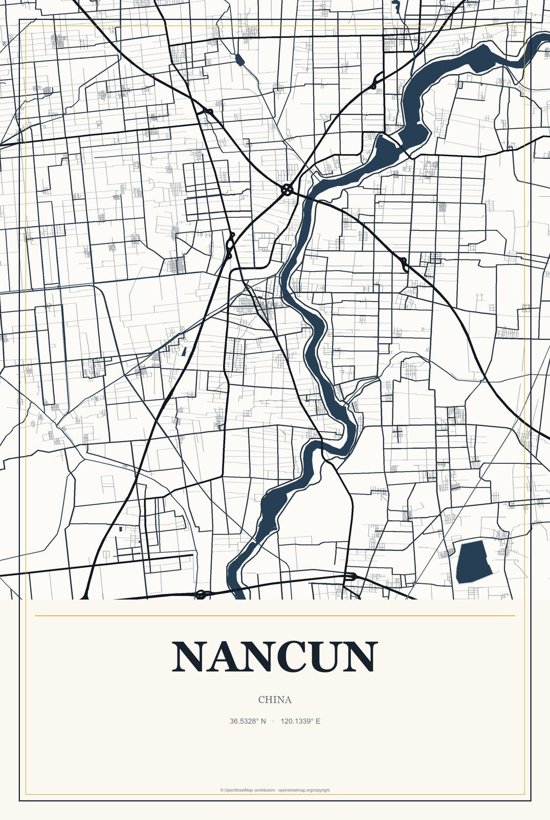 Nancun, China City Map Aluminum Sign in Citrine Modern style