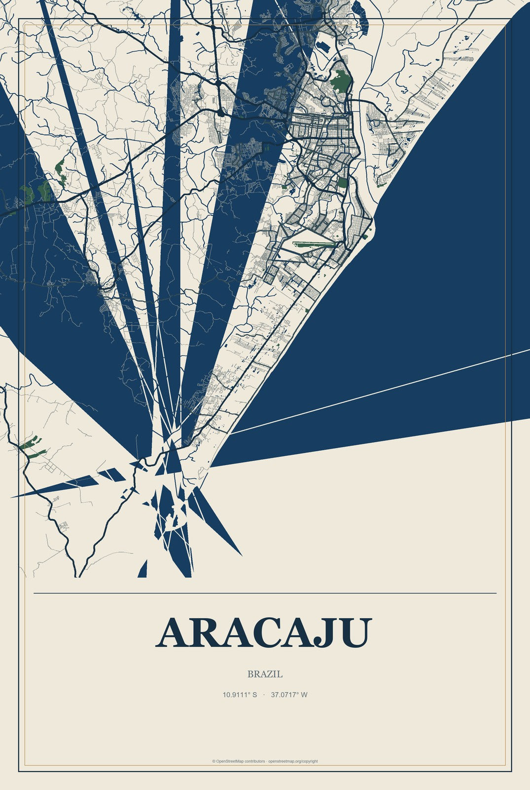 Aracaju, Brazil City Map Aluminum Sign in Coastal Cutout style