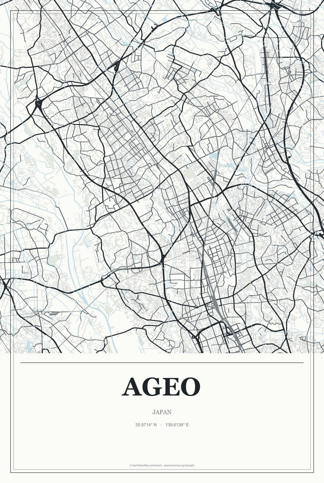 Ageo, Japan City Map Aluminum Sign in Gallery Air style