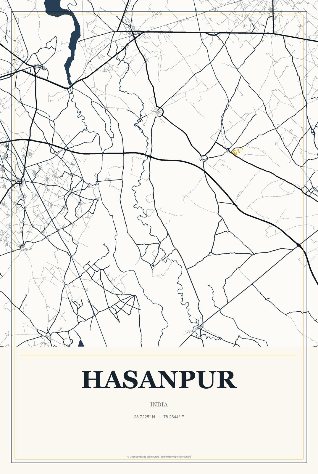 Hasanpur, Uttar Pradesh, India City Map Aluminum Sign in Citrine Modern style