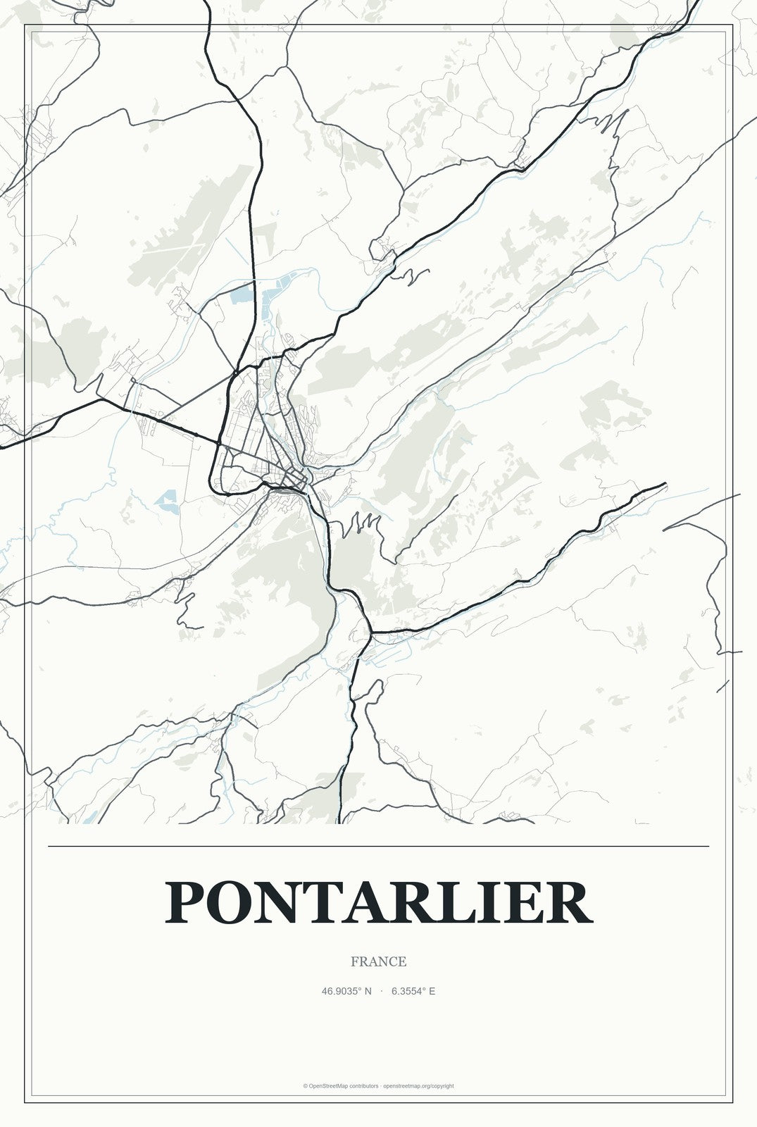 Pontarlier, France City Map Aluminum Sign in Gallery Air style