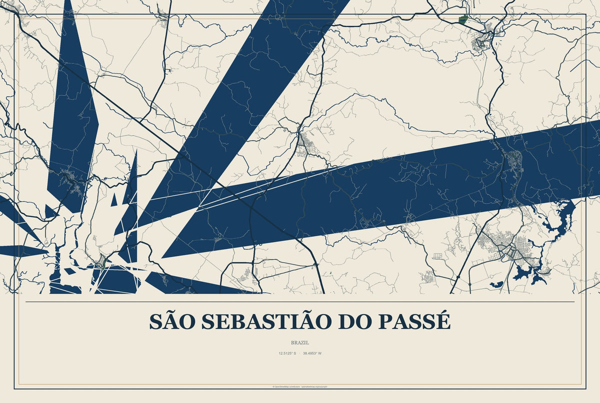 São Sebastião do Passé, Brazil City Map Aluminum Sign in Coastal Cutout style