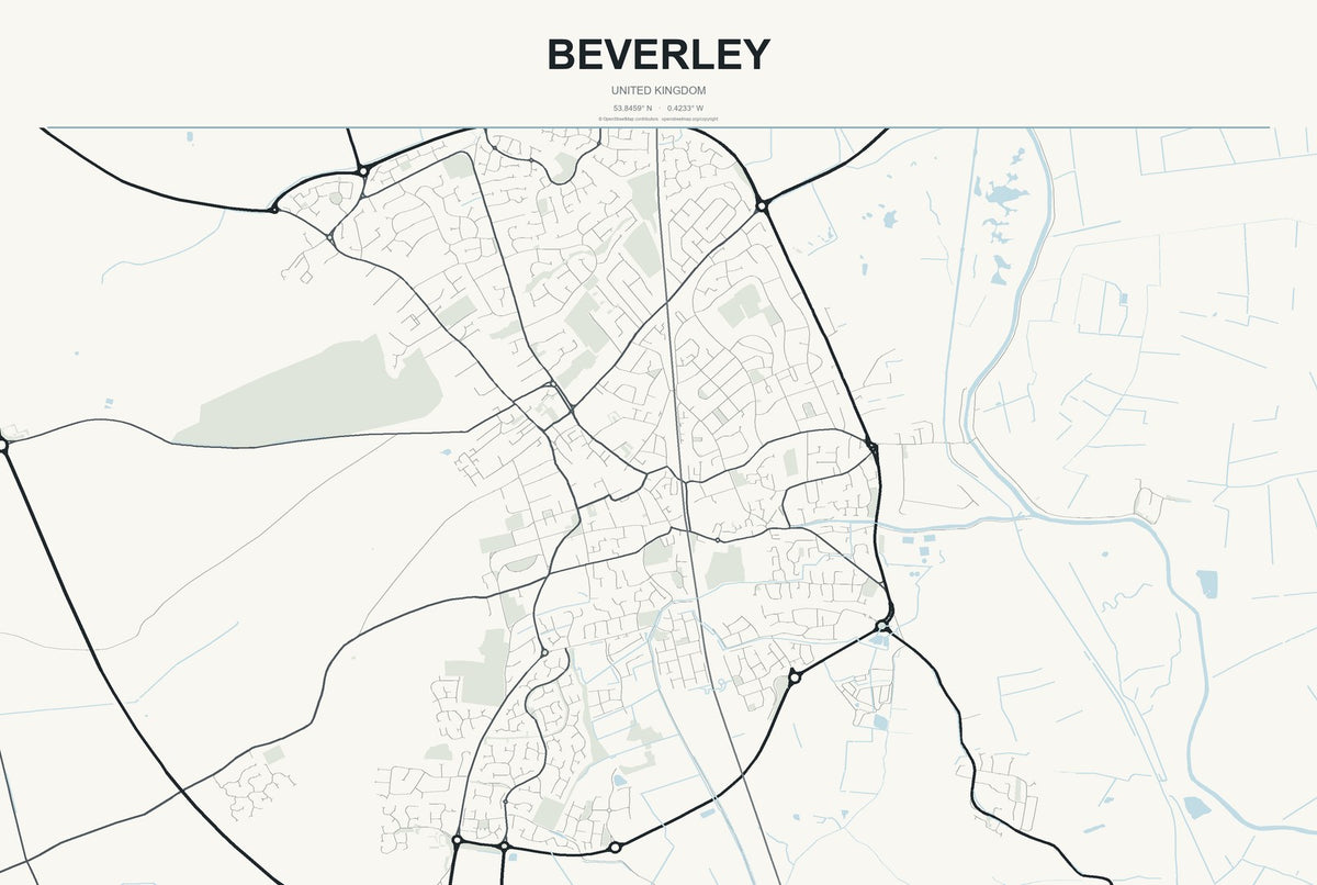 Beverley, United Kingdom City Map Aluminum Sign in Headline Atlas style