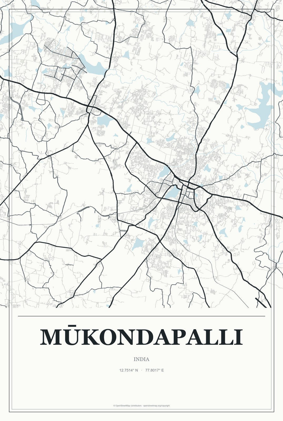 Mūkondapalli, India City Map Aluminum Sign in Gallery Air style