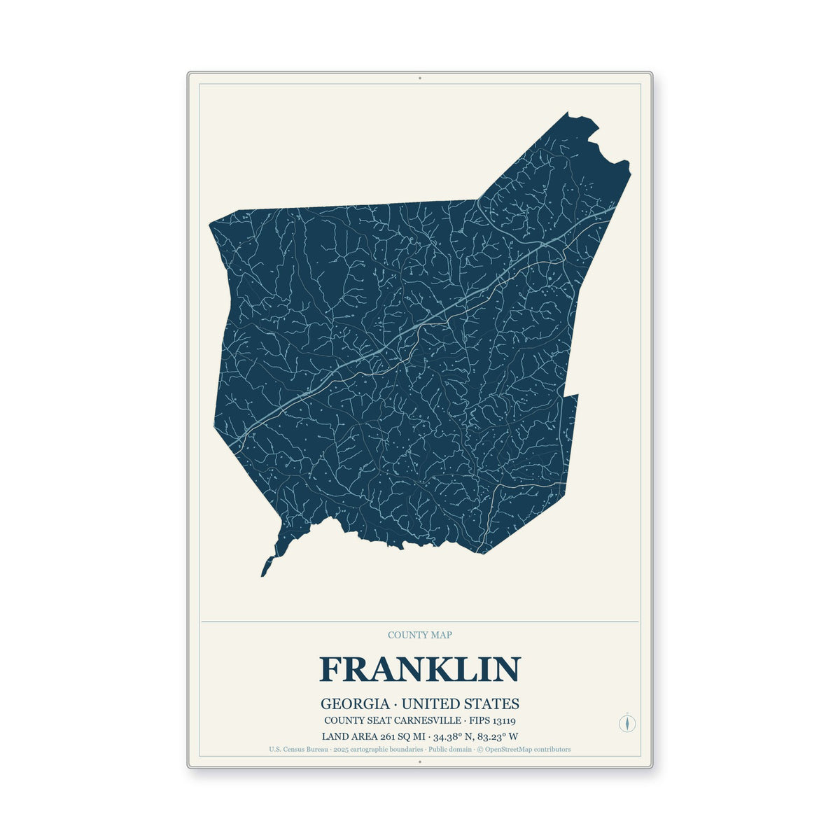Franklin County, Georgia Map Aluminum Sign in Coastal Cutout style